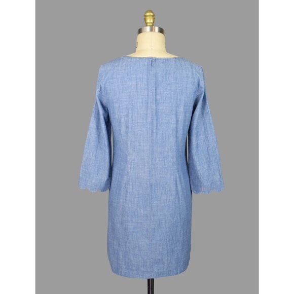 J. BY J. CREW CHAMBRAY DENIM SCALLOPED SLEEVE DRESS - Picture 5 of 7